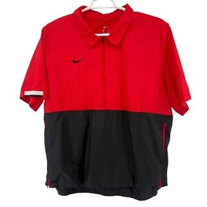 Nike Red Black Colorblock Short Sleeve 1/4 Zip Windbreaker Jacket XXL baseball
